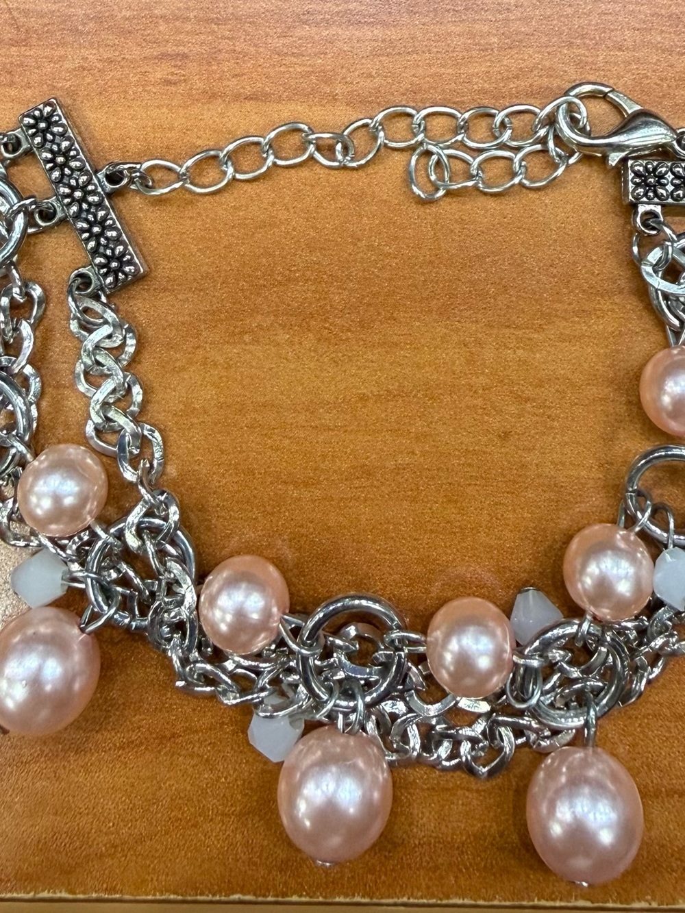 Carolee Charm Bracelet with Pink Pearl Drops